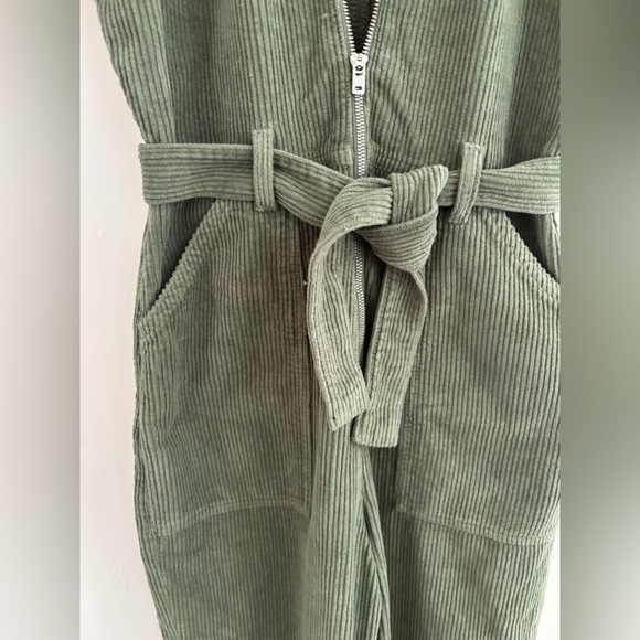 Reformation Cassidy Long Corduroy Jumpsuit Short Sleeve Olive Green - Picture 3 of 5